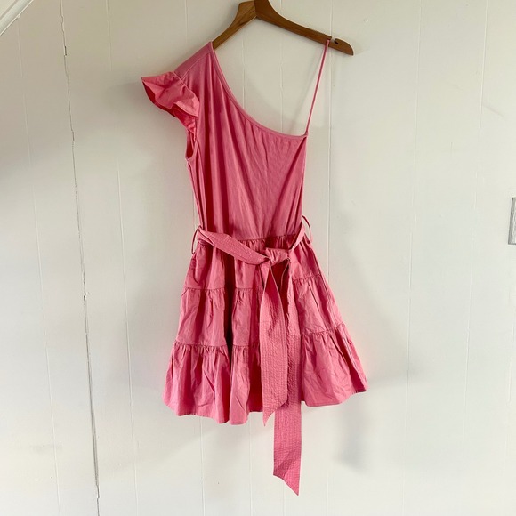 Karina Grimaldi One Shoulder Tiered Ruffle Sleeve Mini Dress in Pink sz XS - Picture 2 of 4